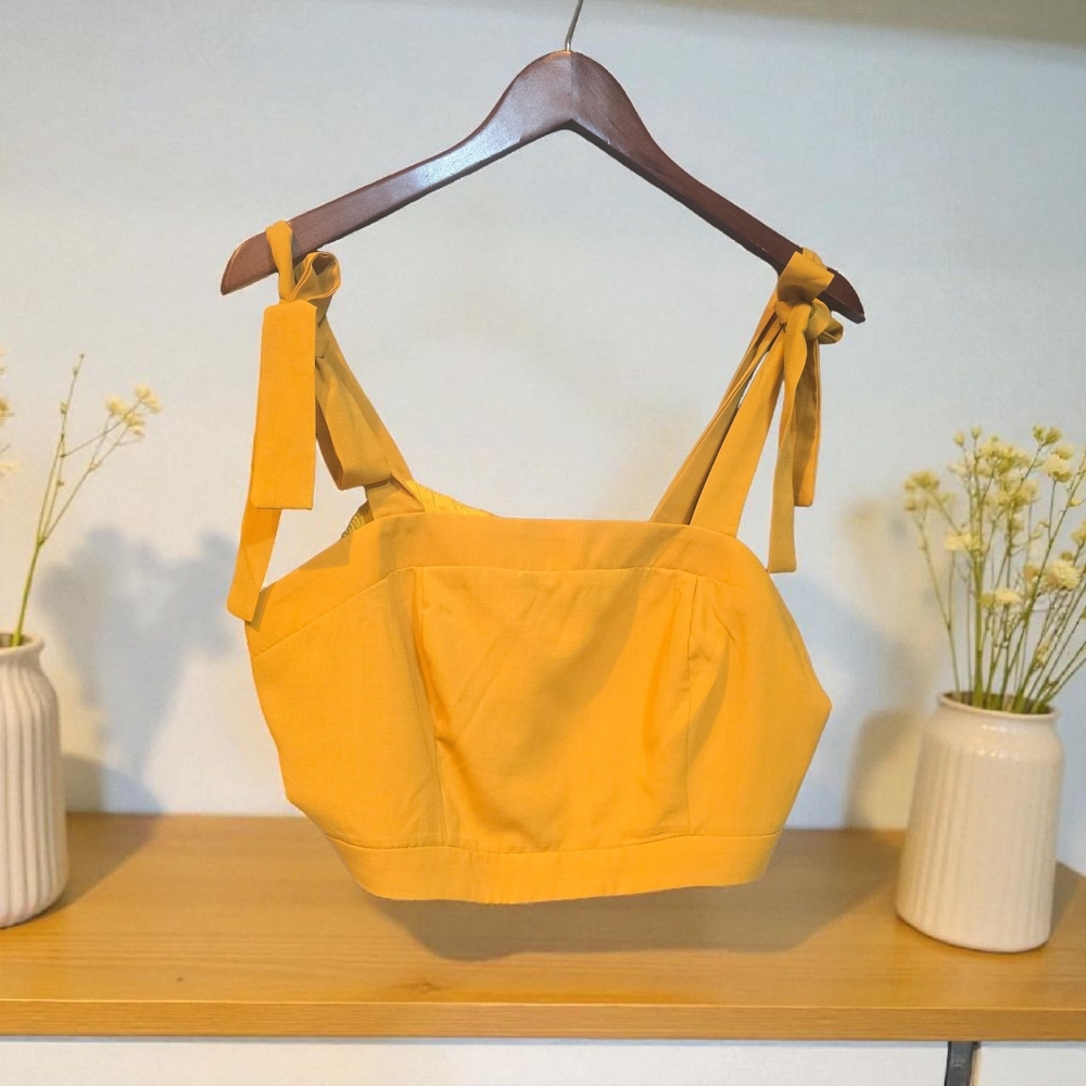 XL - Yellow Tie Shoulder Crop Top by Emery Rose - NWT